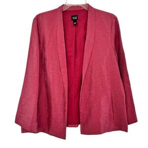 Eileen Fisher Linen Blend Metallic Open Front Blazer Shimmery Size L Pockets